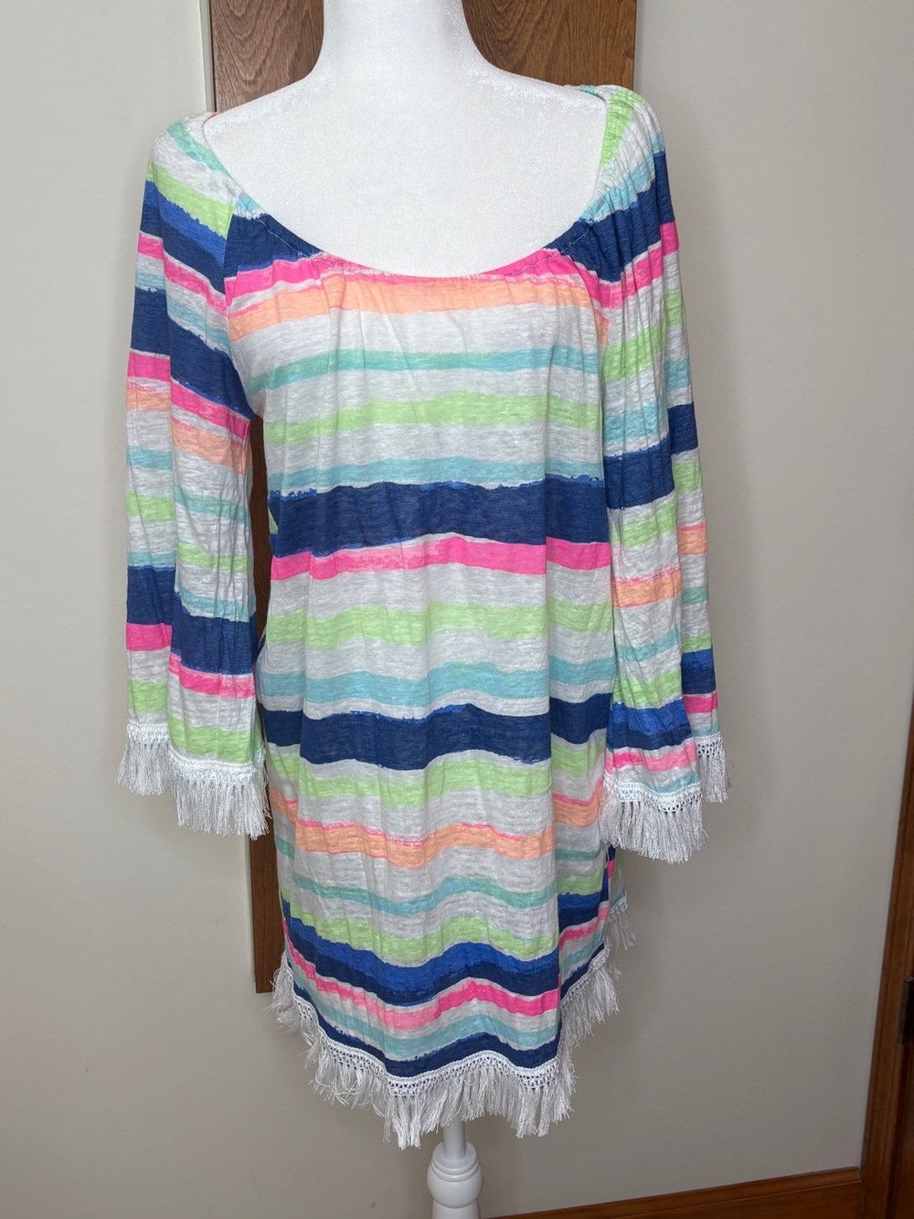 Lilly Pulitzer Striped Linen Dress Coverup Medium Beach Resort Tropical Vaca